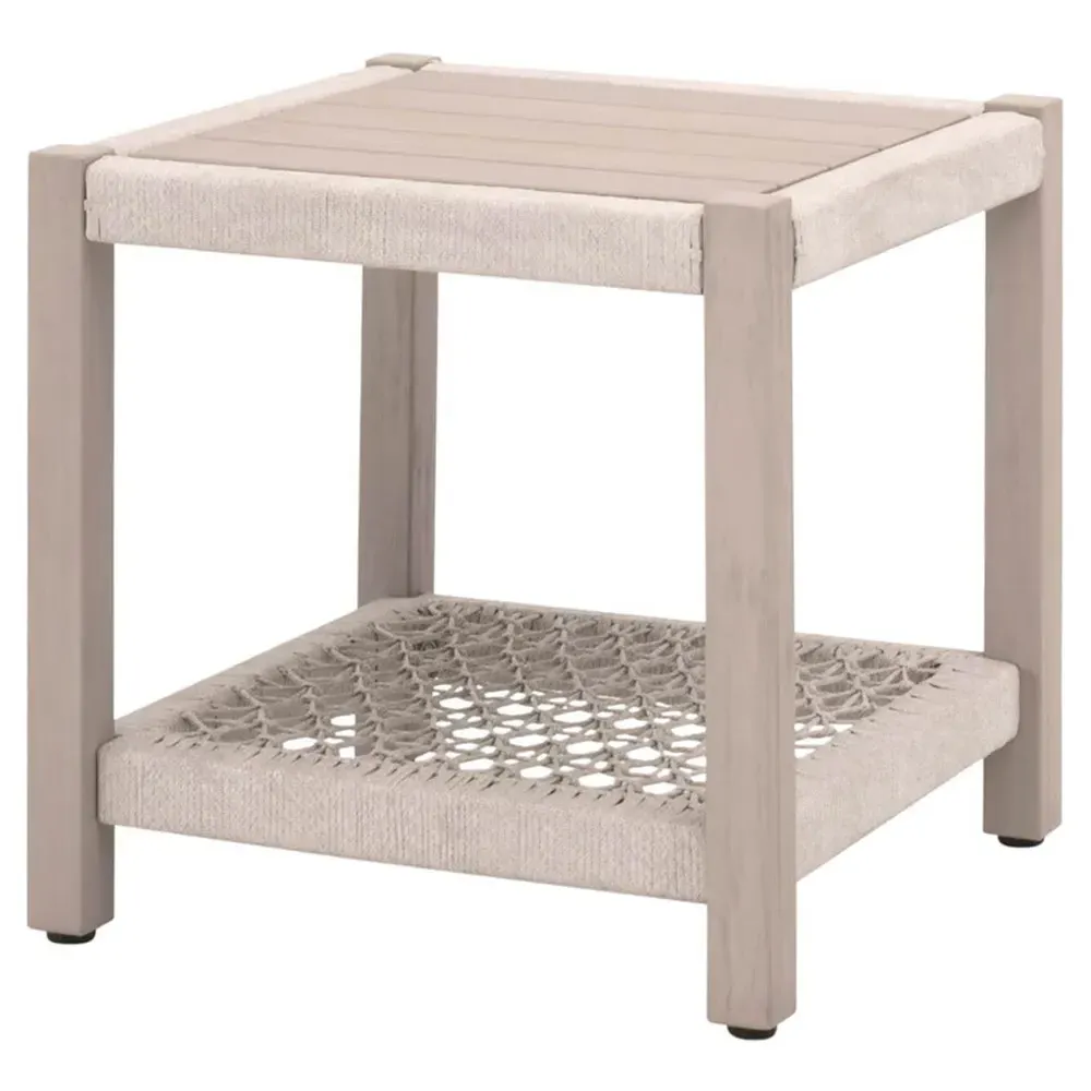 Wren Square Outdoor End Table - Beige, Teak