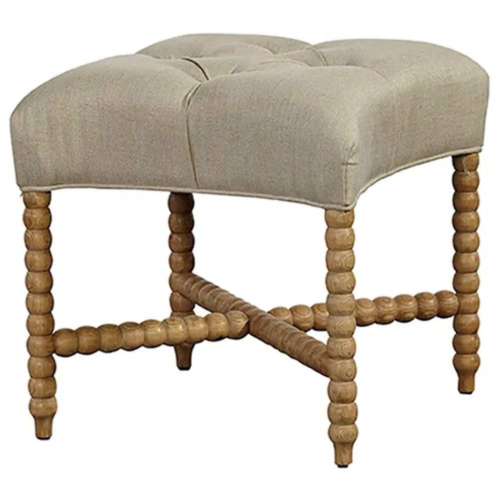 Wrenley Square Tufted Stool - Beige, Oak Wood