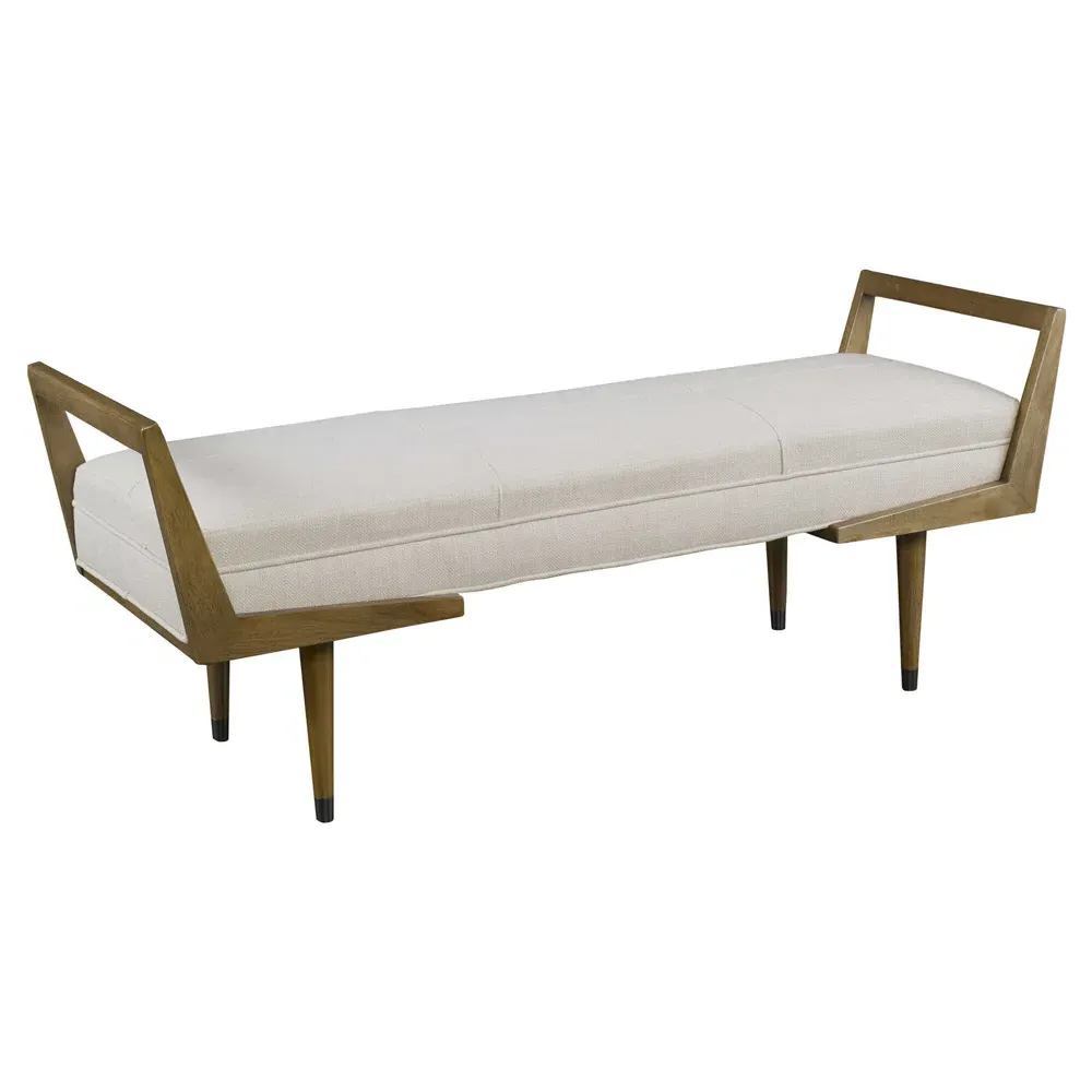 Wyatt Upholstered Wood Bench - Cream, Brown Wood