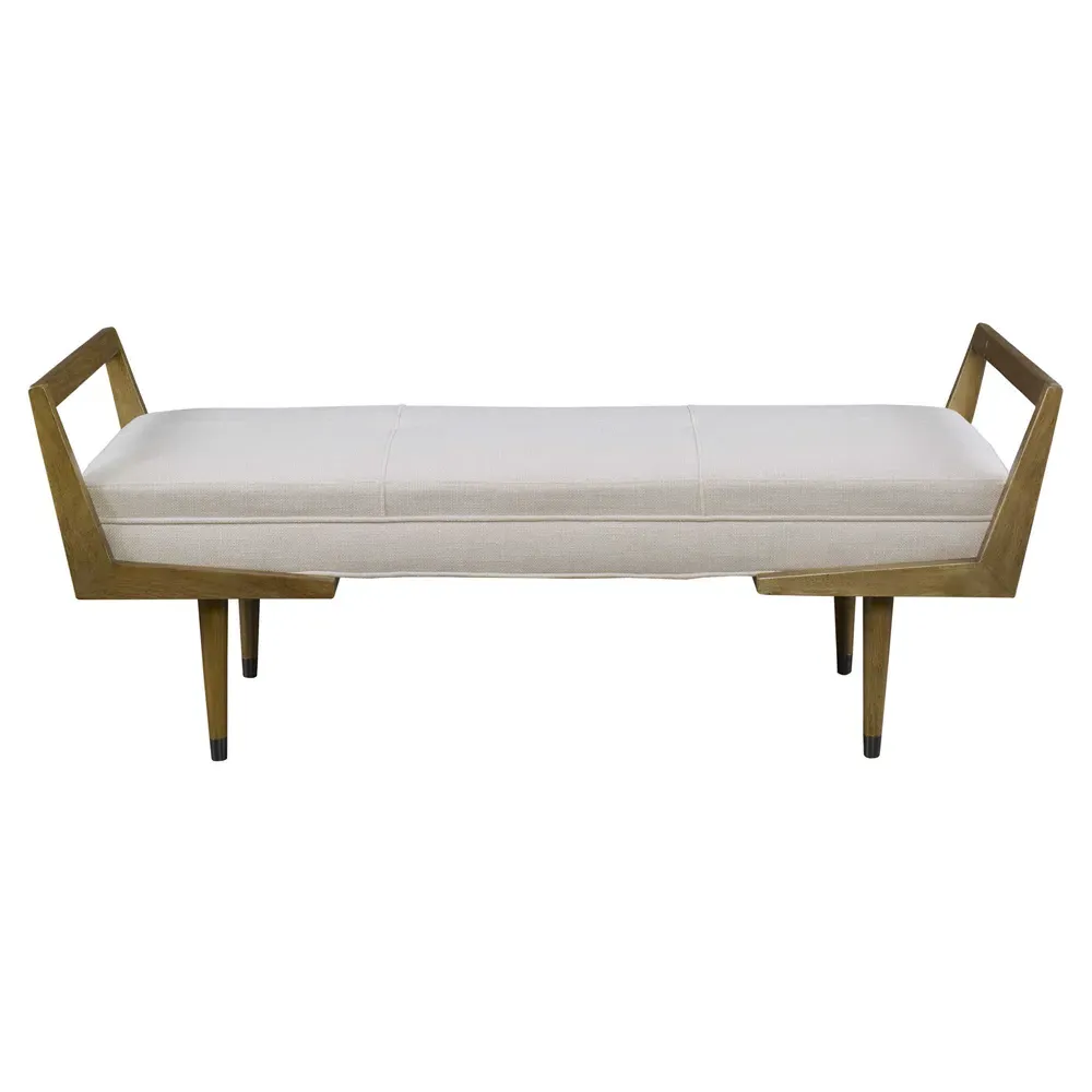 Wyatt Upholstered Wood Bench - Cream, Brown Wood image