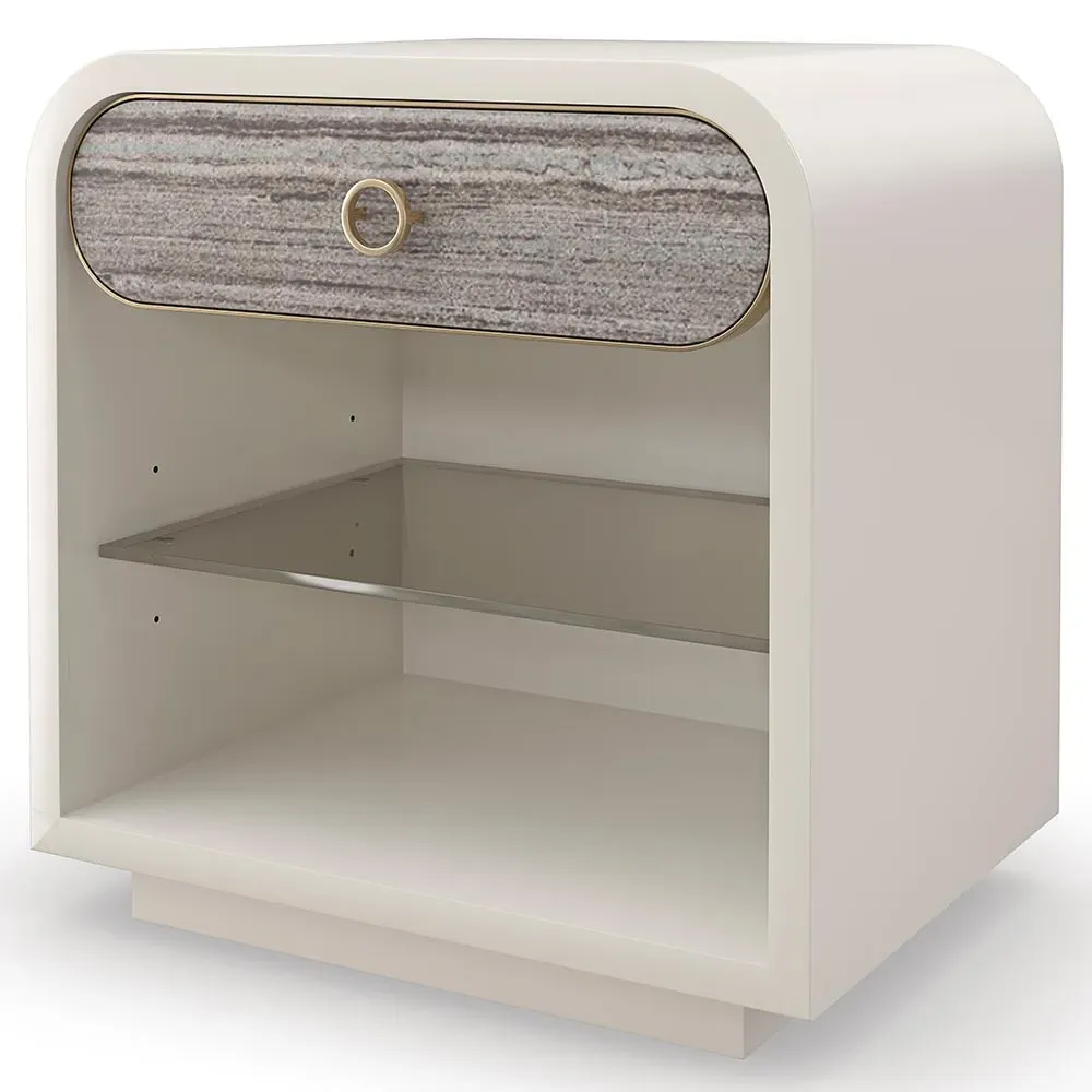 Wyndell Nightstand with Gold Pulls - Cream, Stone