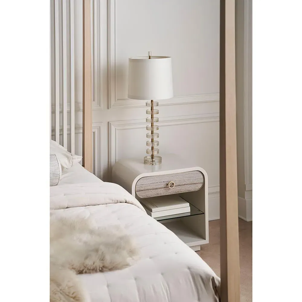 Wyndell Nightstand with Gold Pulls - Cream, Stone