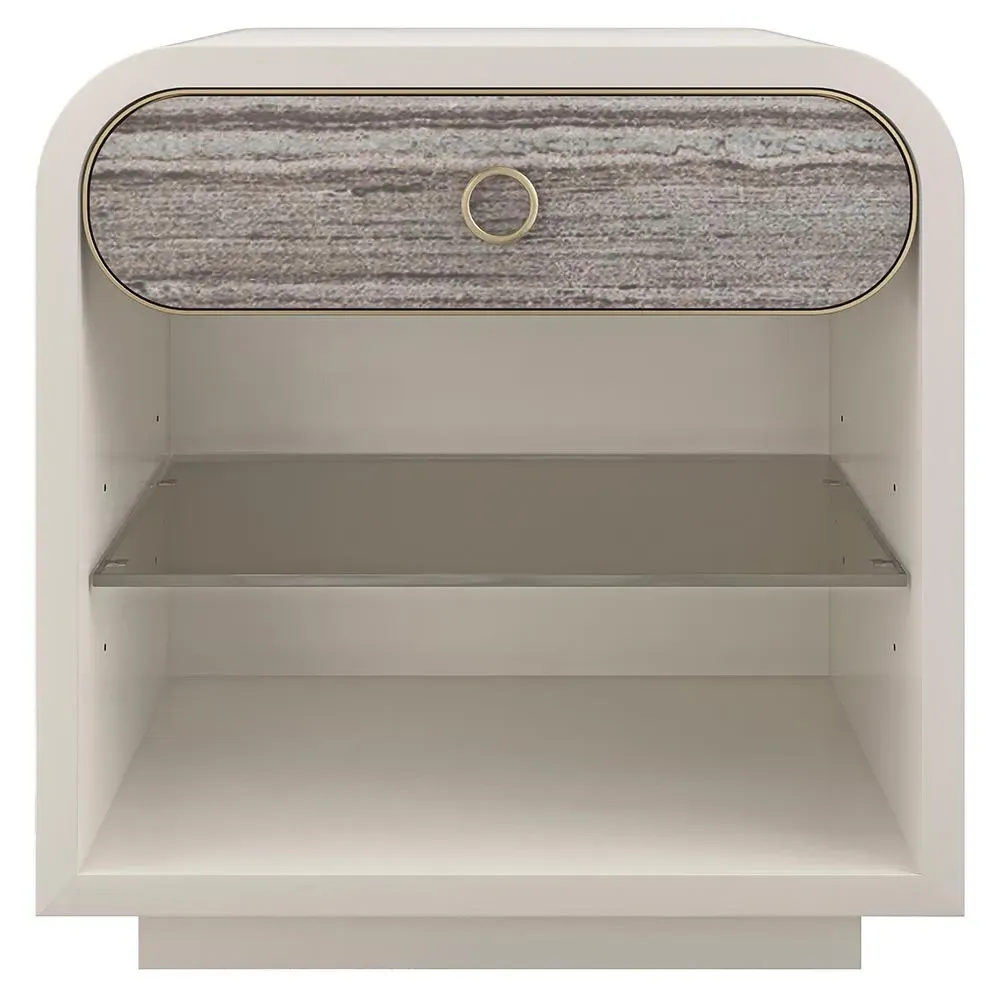 Wyndell Nightstand with Gold Pulls - Cream, Stone