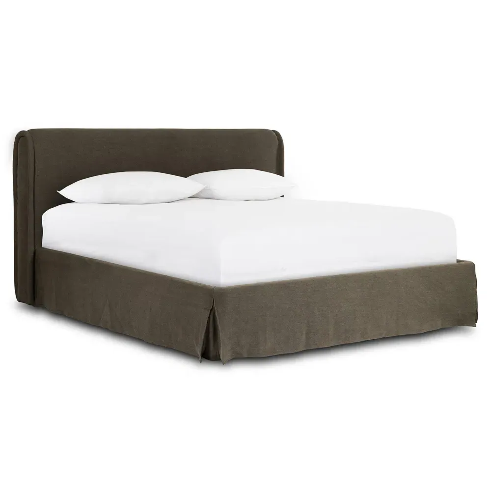 Wyndham Queen Size Bed - Broadway Olive, Linen