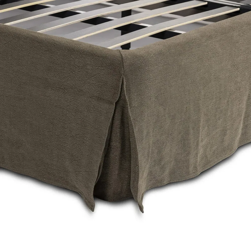 Wyndham Queen Size Bed - Broadway Olive, Linen