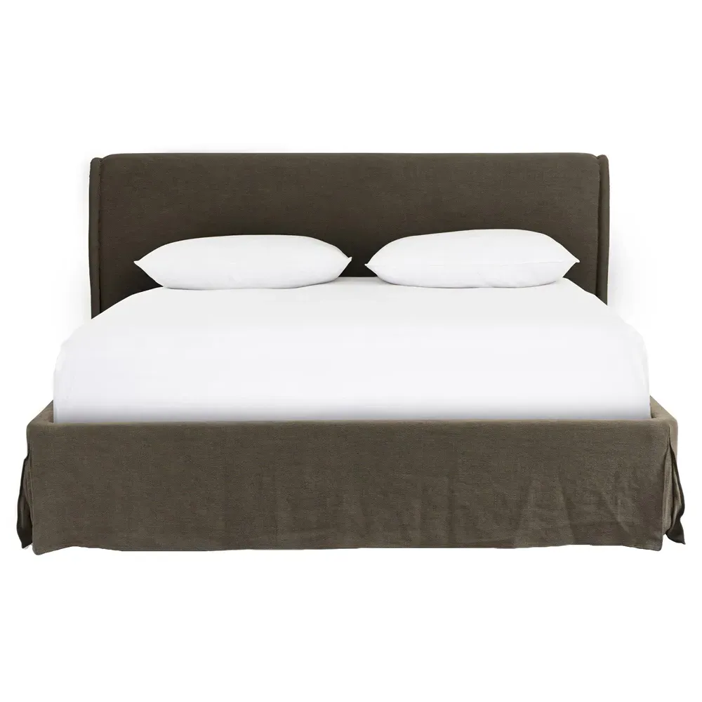 Wyndham Queen Size Bed - Broadway Olive, Linen