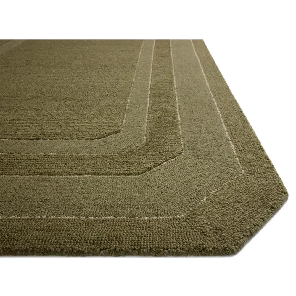 Xalara Border Solid Rug - Olive Green, Wool
