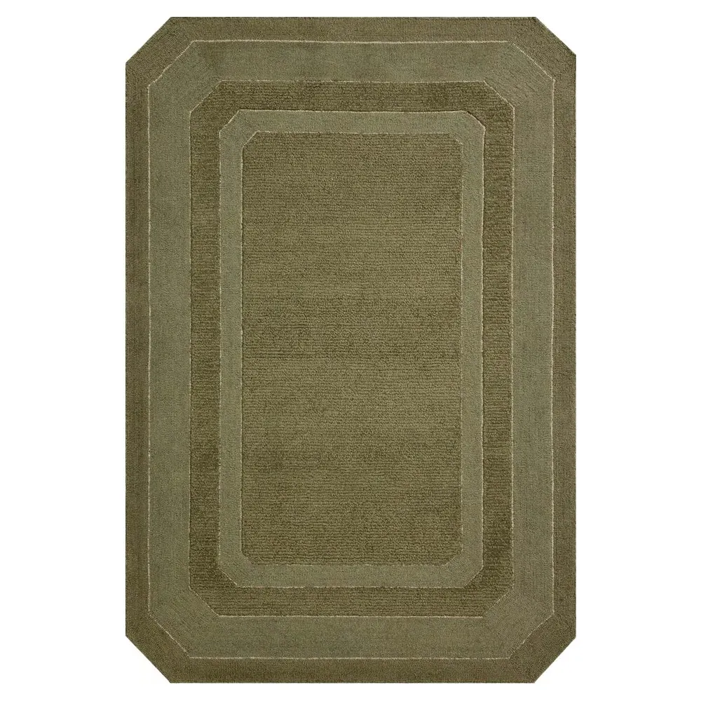 Xalara Border Solid Rug - Olive Green, Wool