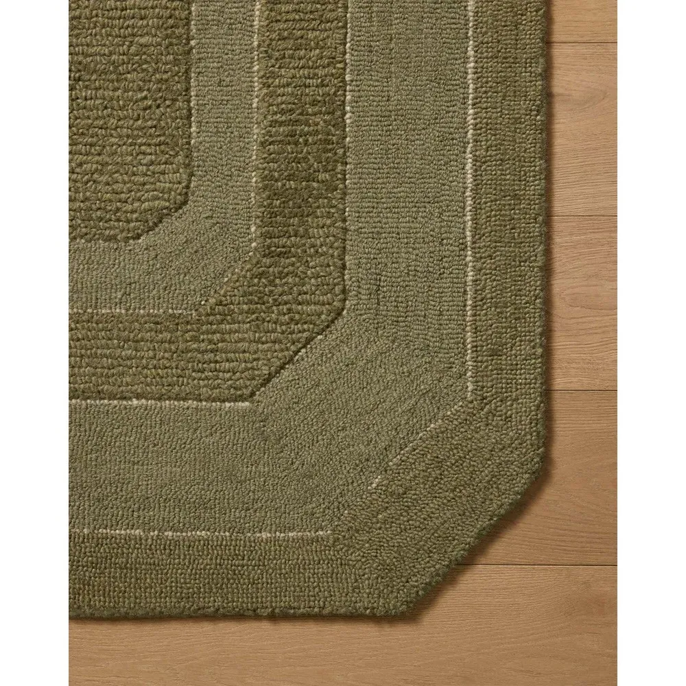 Xalara Border Solid Rug Sample - Olive Green, Wool