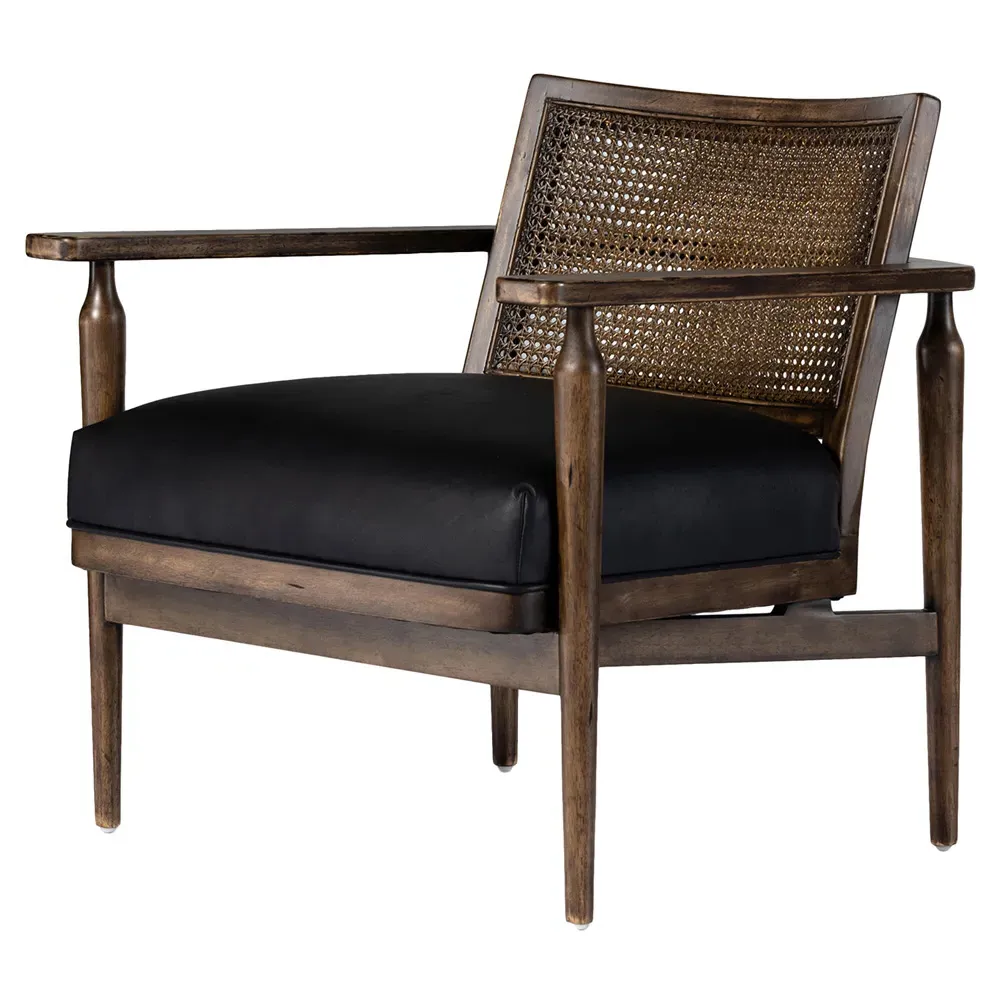 Xander Woven Cane Arm Chair - Black, Leather