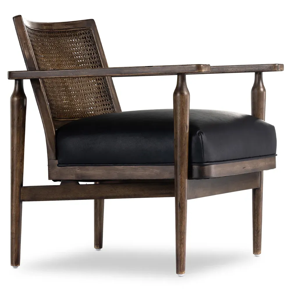 Xander Woven Cane Arm Chair - Black, Leather