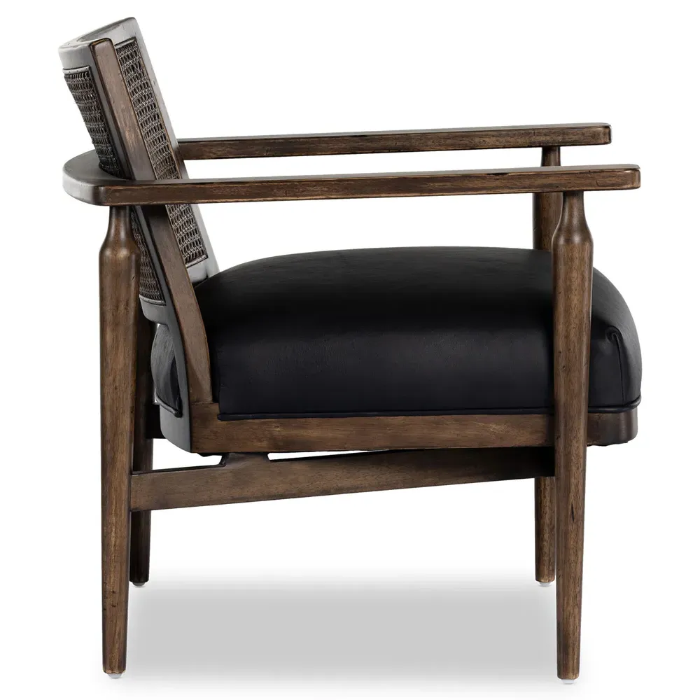 Xander Woven Cane Arm Chair - Black, Leather