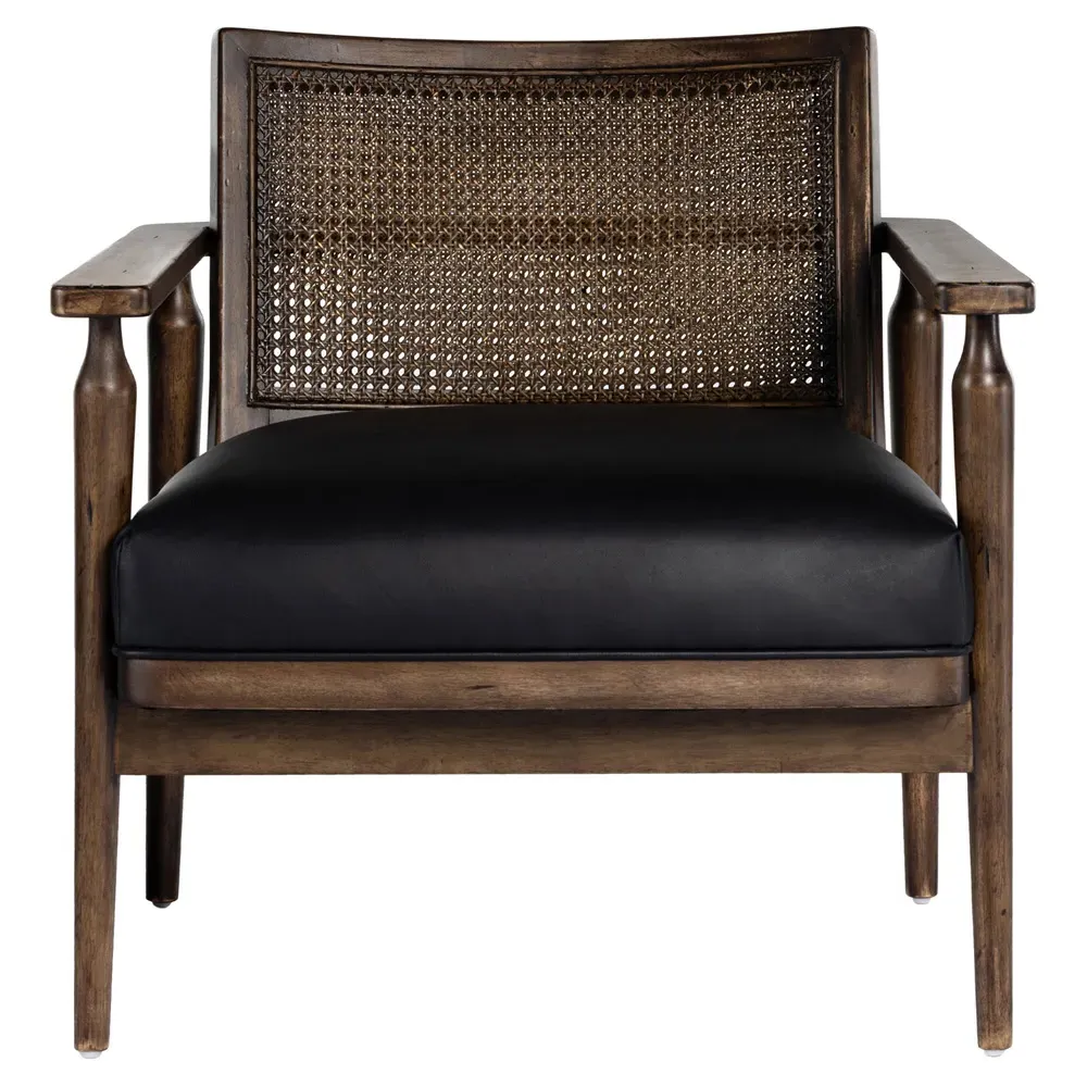 Xander Woven Cane Arm Chair - Black, Leather