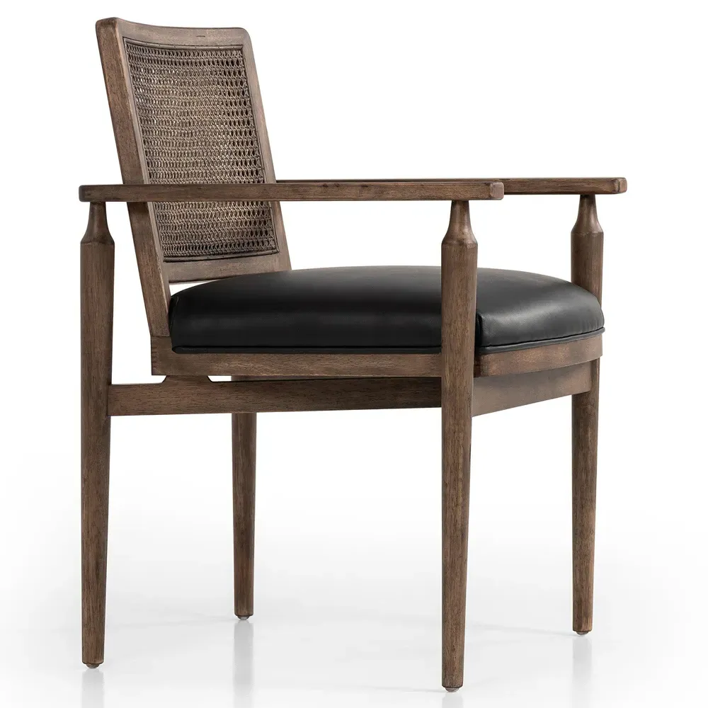 Xander Woven Cane Dining Arm Chair - Black, Leather