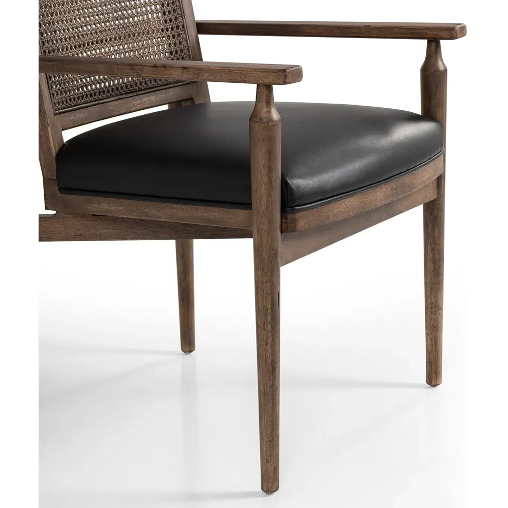 Xander Woven Cane Dining Arm Chair - Black, Leather