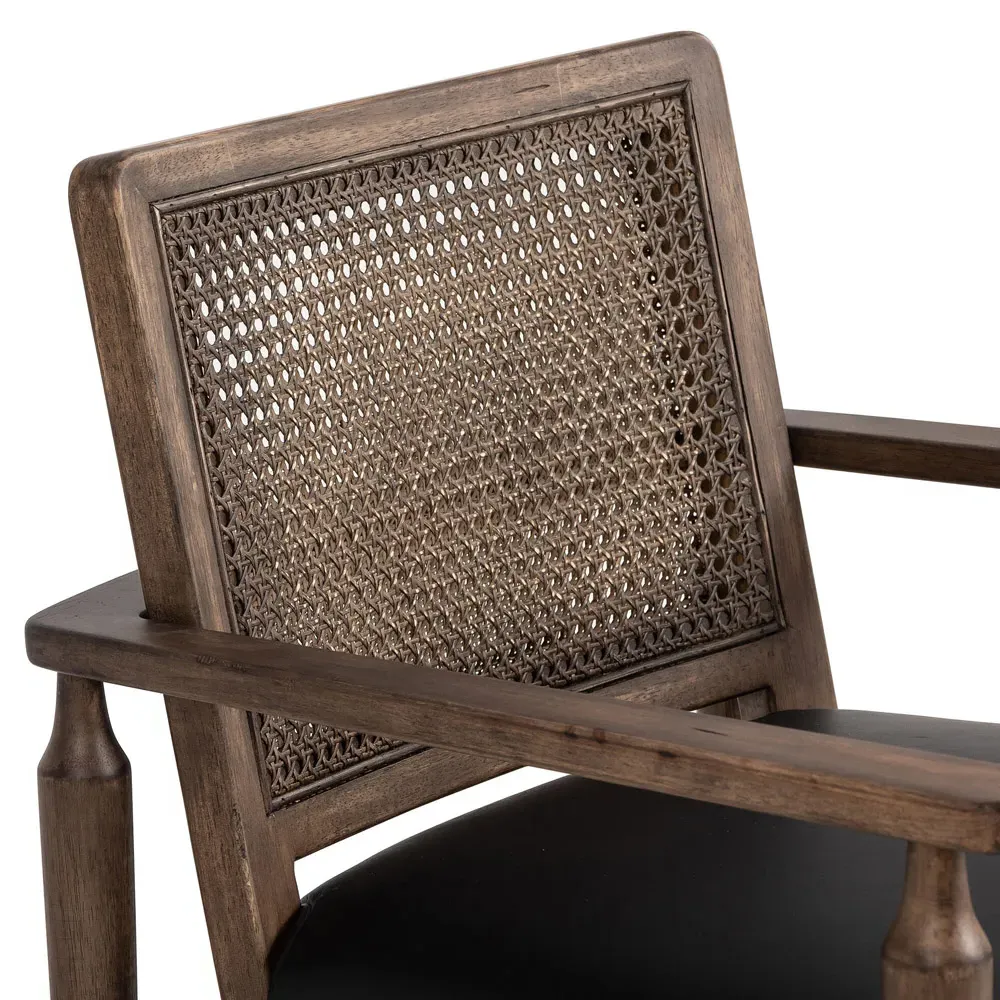 Xander Woven Cane Dining Arm Chair - Black, Leather