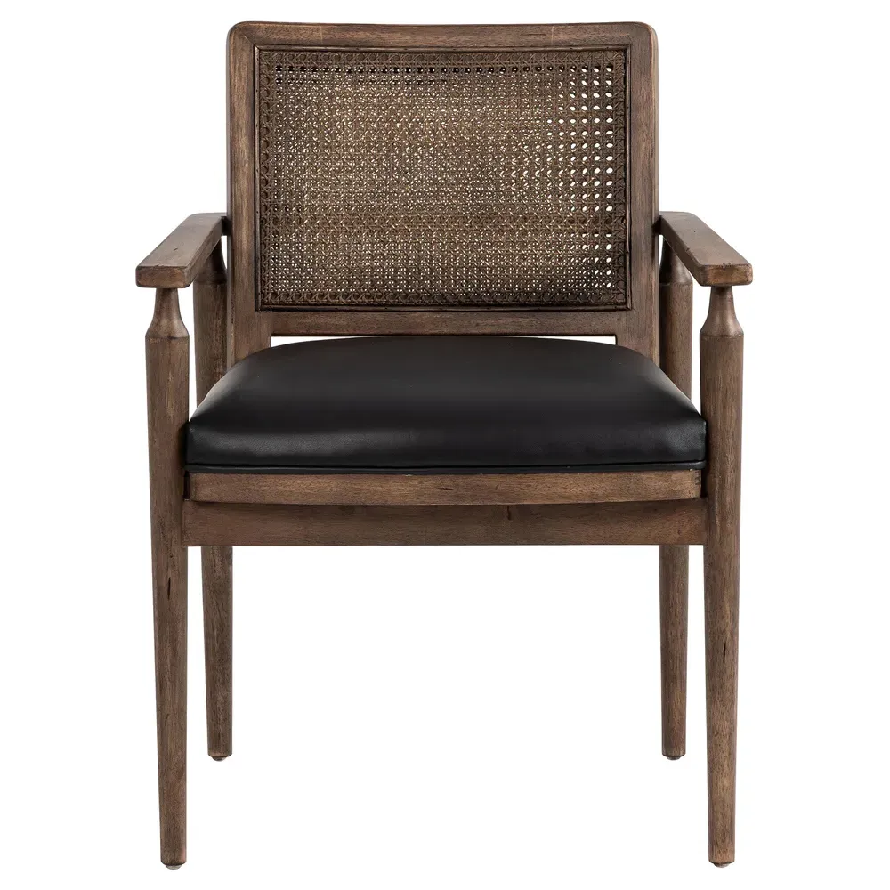 Xander Woven Cane Dining Arm Chair - Black, Leather image