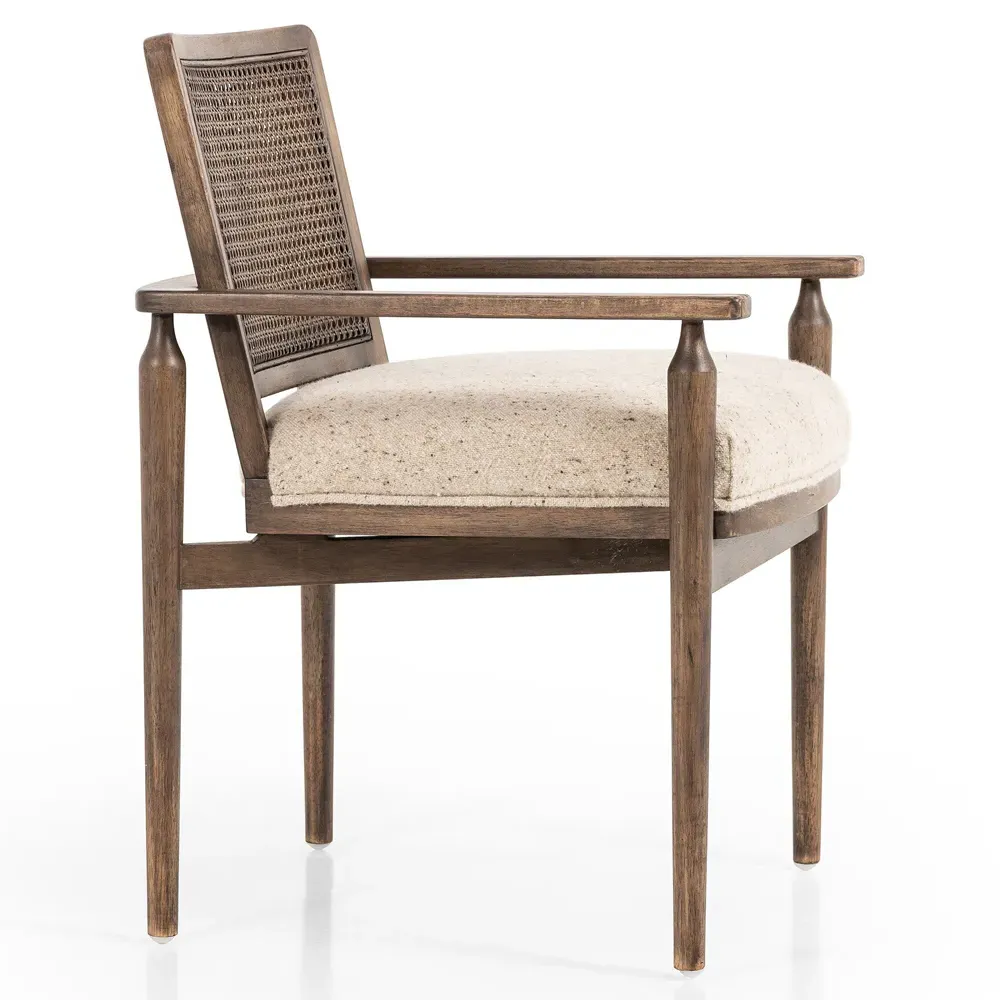 Xander Woven Cane Dining Arm Chair - Taupe, Linen
