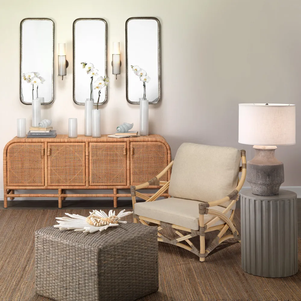 Xavi Table Lamp with Linen Shade - Grey, Ceramic