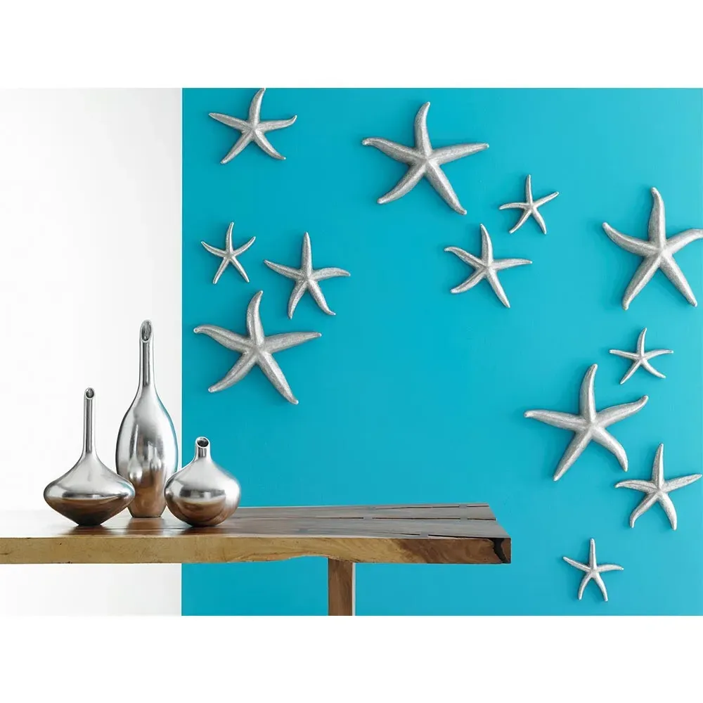 Xerxes Medium Starfish Wall Sculpture Set - Silver Leaf, Resin