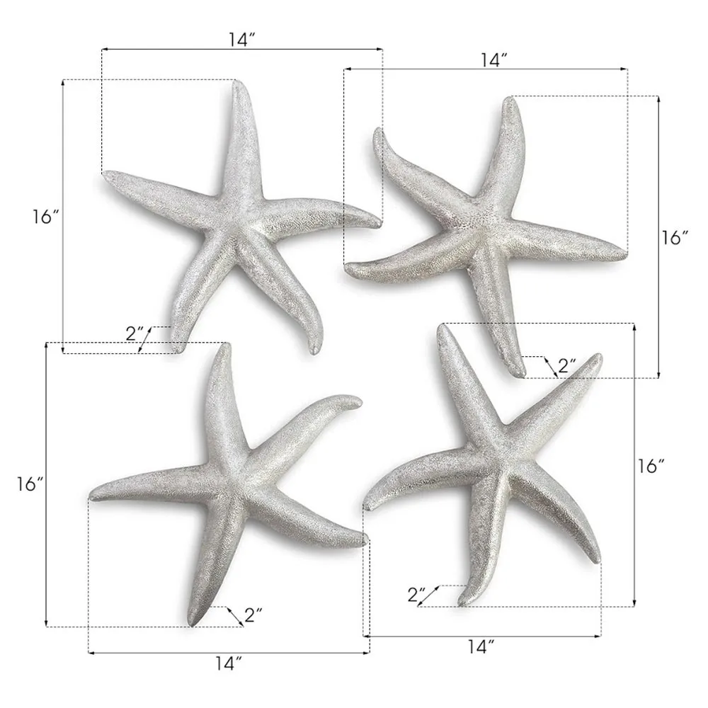 Xerxes Medium Starfish Wall Sculpture Set - Silver Leaf, Resin