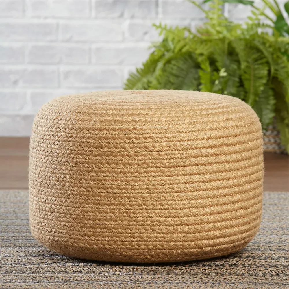 Yana Round Outdoor Pouf - Light Brown, Polyester