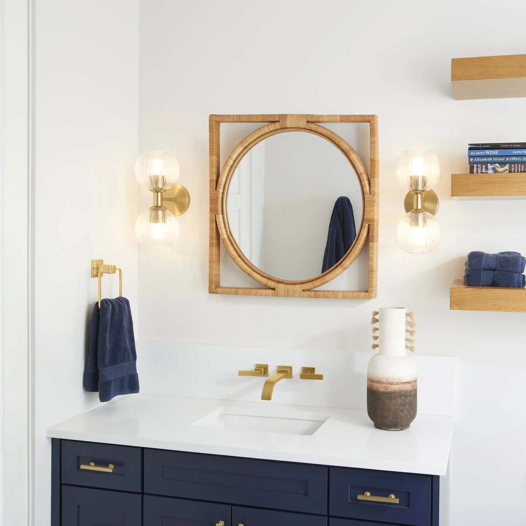 Yara Large Wall Mirror - Brown, Rattan