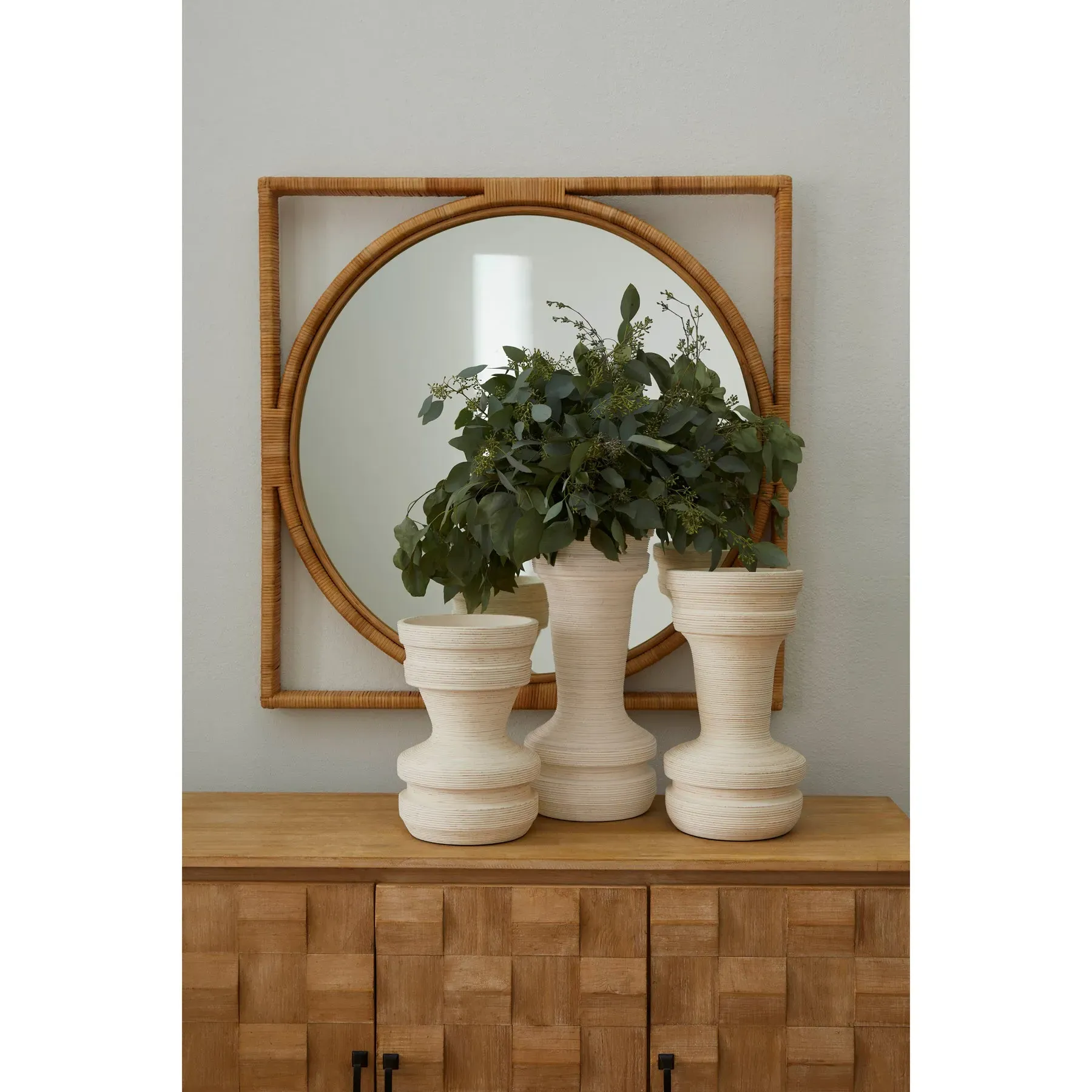 Yara Large Wall Mirror - Brown, Rattan