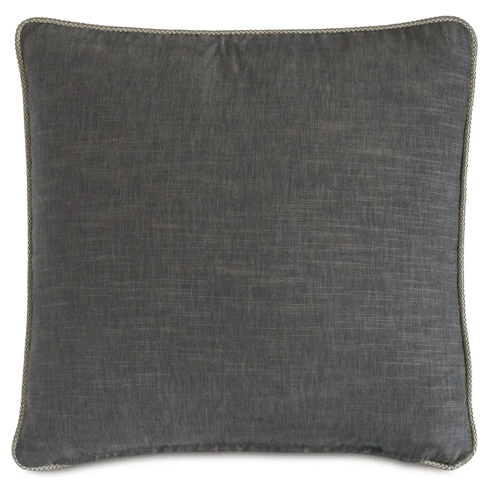 Yassie Embroidered Linen Throw Pillow - Blue