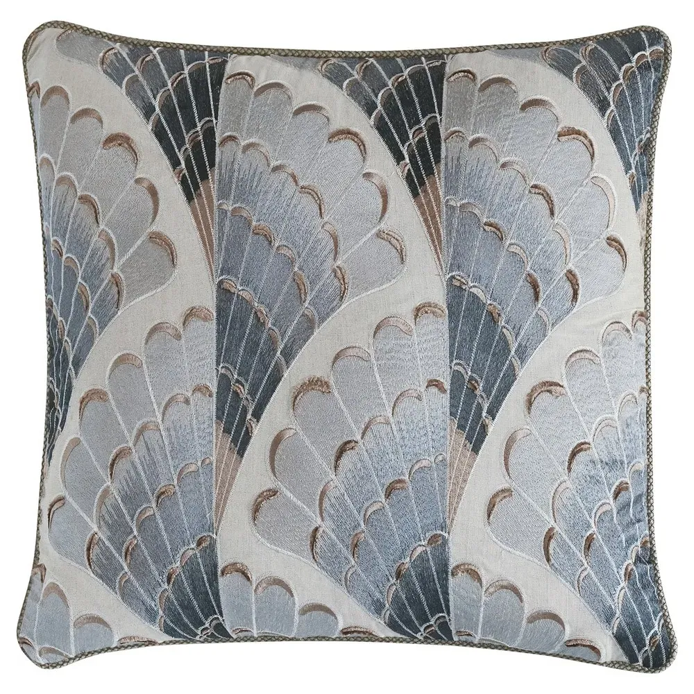 Yassie Embroidered Linen Throw Pillow - Blue