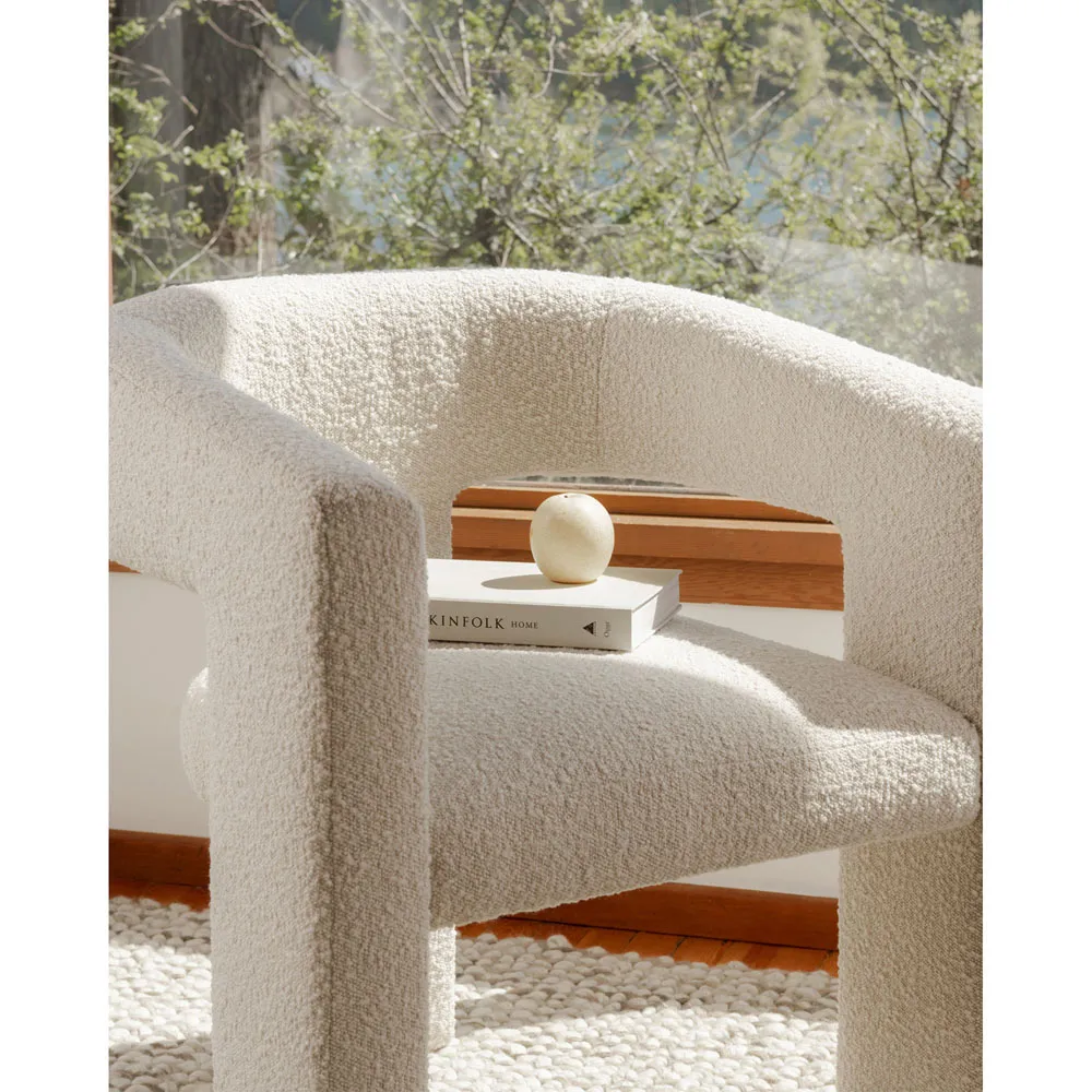 Yelena Upholstered Boucle Barrel Chair - White