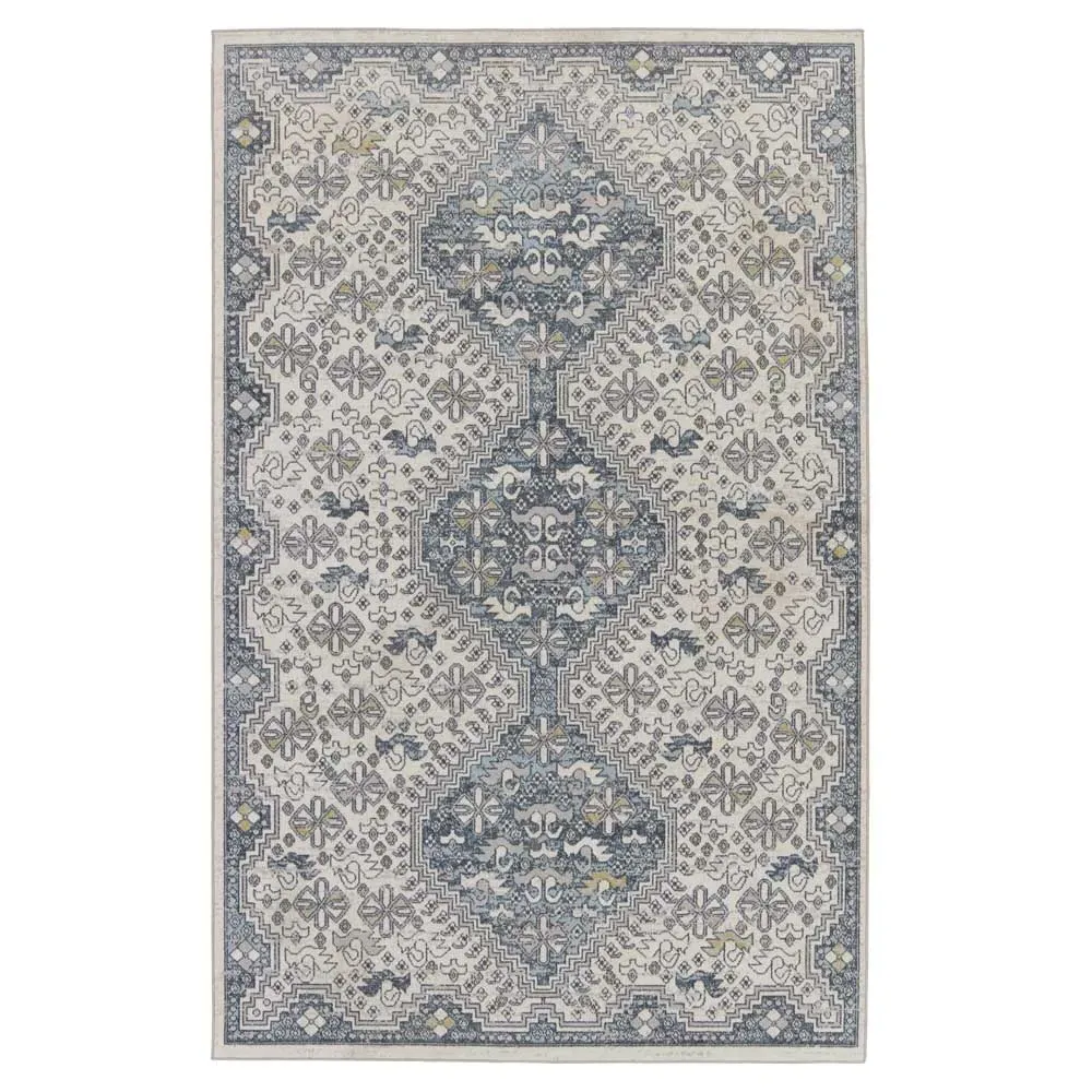 Yohan Medallion Patterned Washable Rug - Blue, Polyester