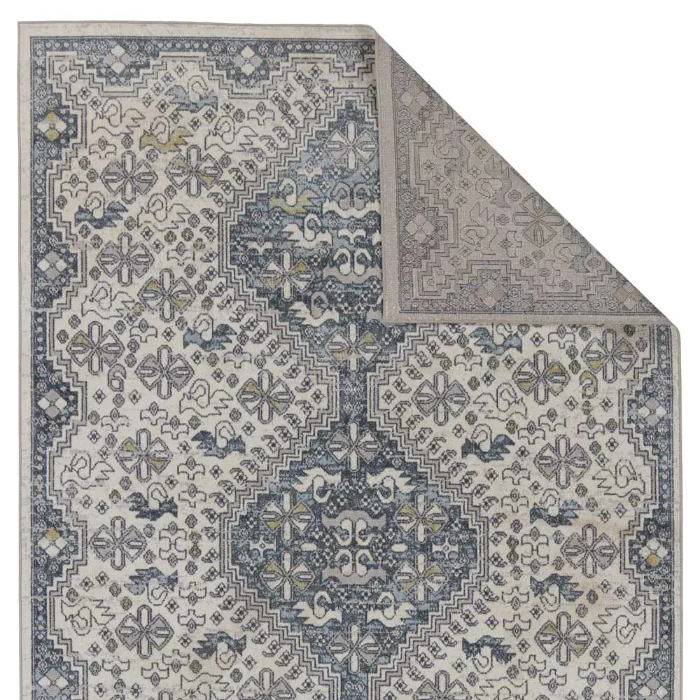 Yohan Medallion Patterned Washable Rug - Blue, Polyester