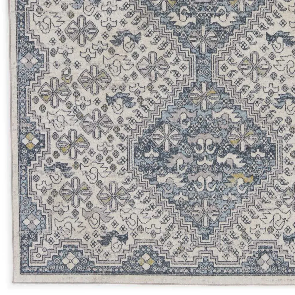 Yohan Medallion Patterned Washable Rug - Blue, Polyester