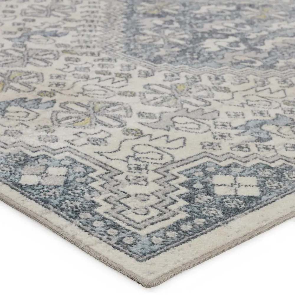 Yohan Medallion Patterned Washable Rug Sample - Blue, Polyester