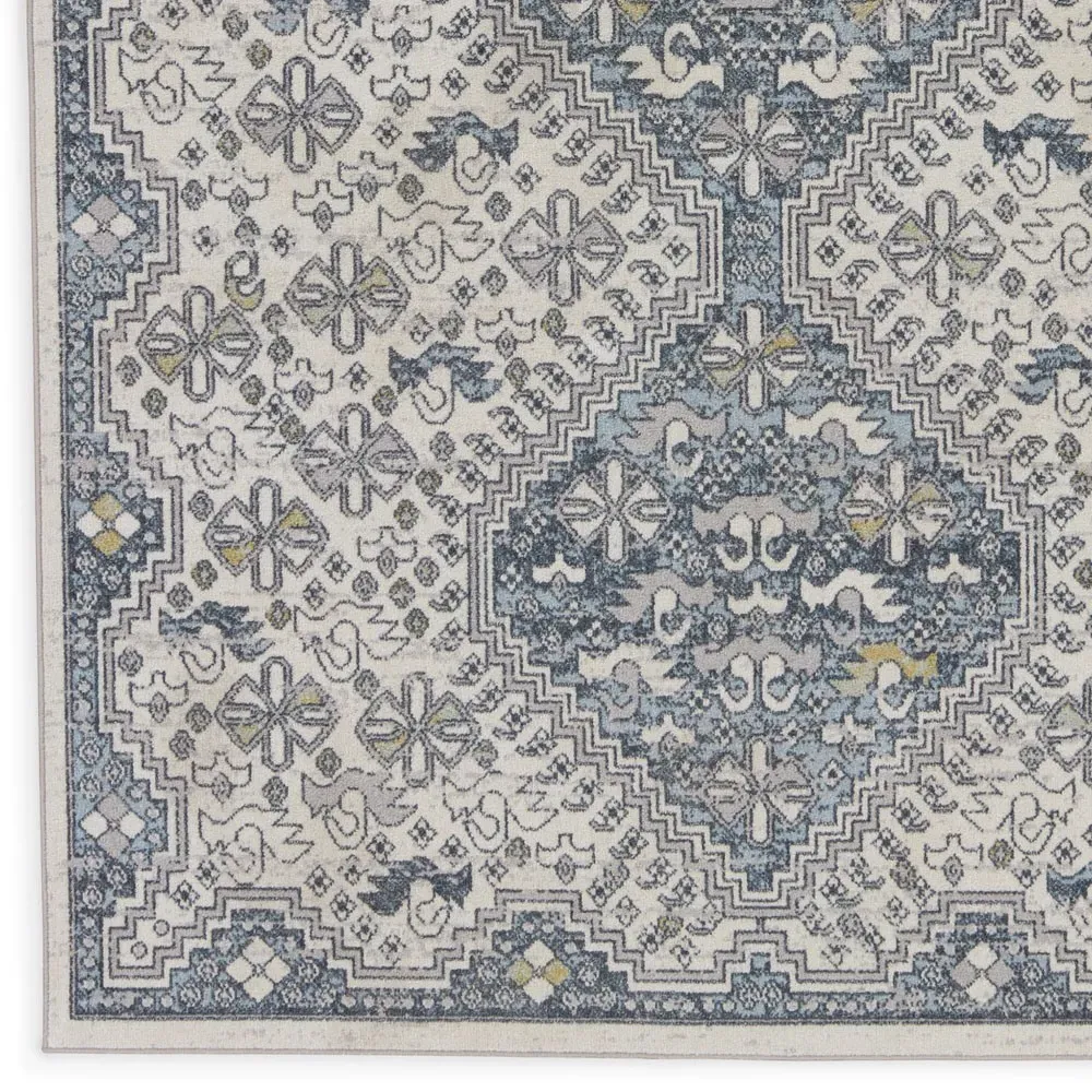 Yohan Medallion Patterned Washable Rug Sample - Blue, Polyester
