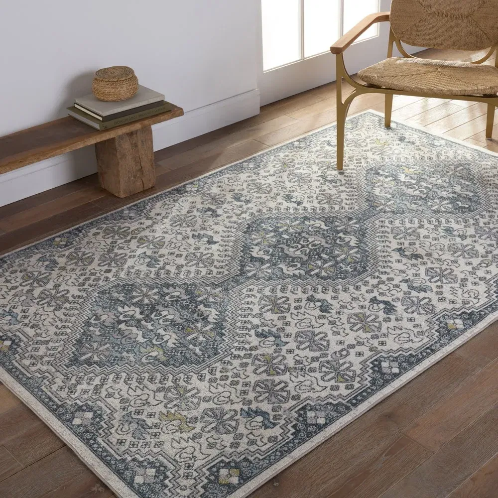 Yohan Medallion Patterned Washable Rug Sample - Blue, Polyester