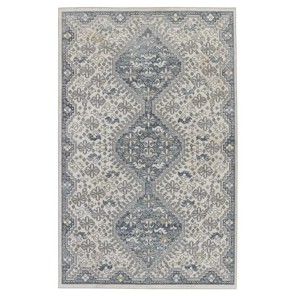 Yohan Medallion Patterned Washable Rug Sample - Blue, Polyester image