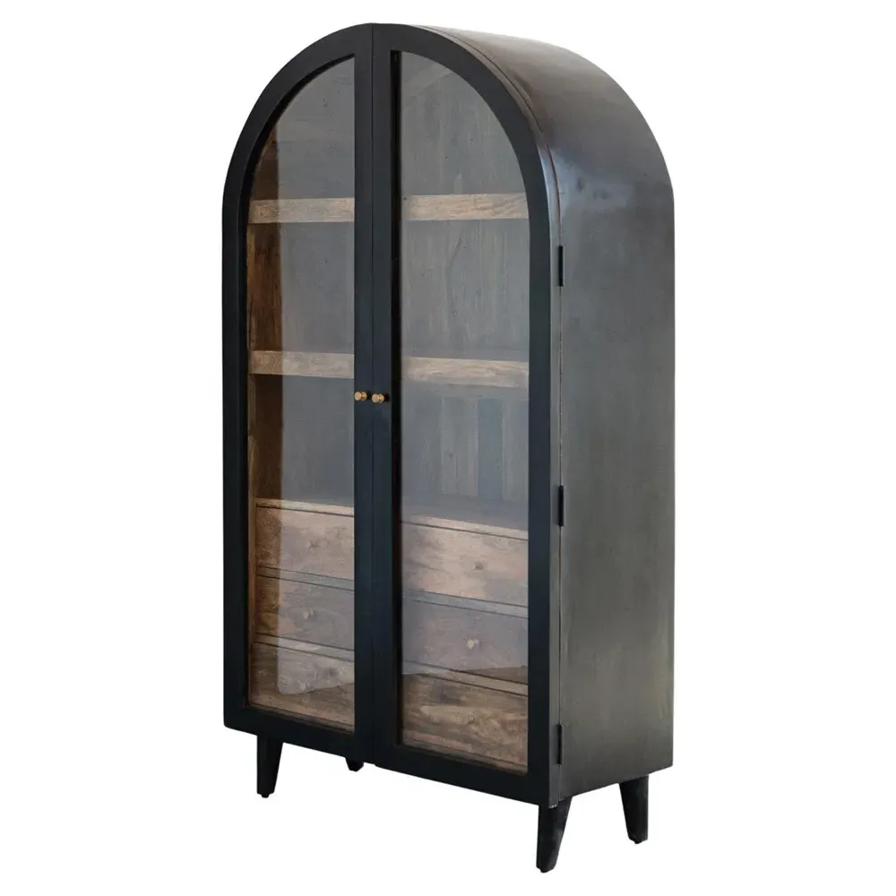 Ysabel Arched Glass Cabinet - Black, Mango Wood
