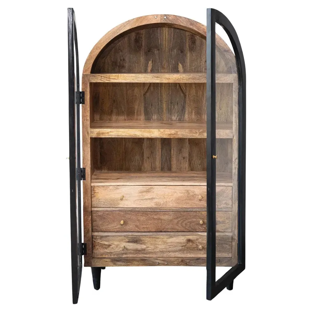 Ysabel Arched Glass Cabinet - Black, Mango Wood