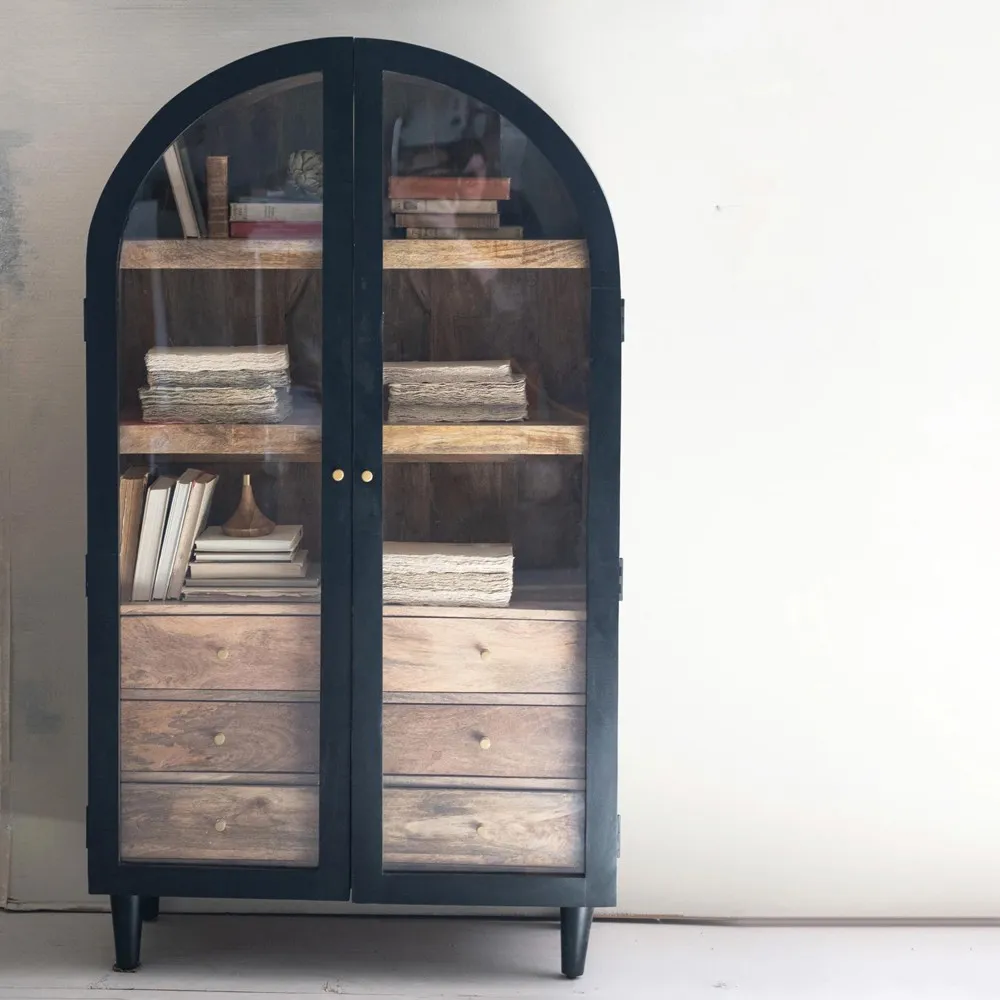 Ysabel Arched Glass Cabinet - Black, Mango Wood