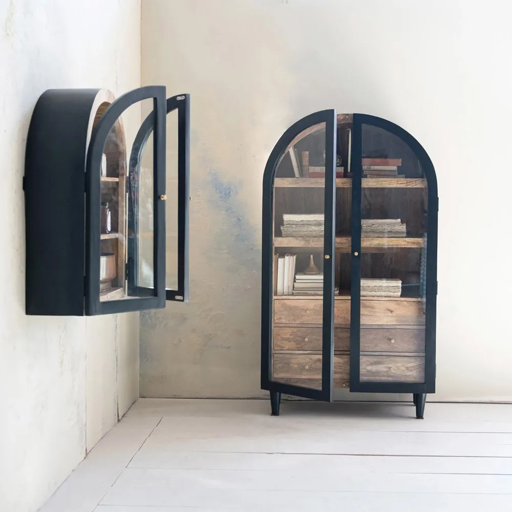 Ysabel Arched Glass Cabinet - Black, Mango Wood