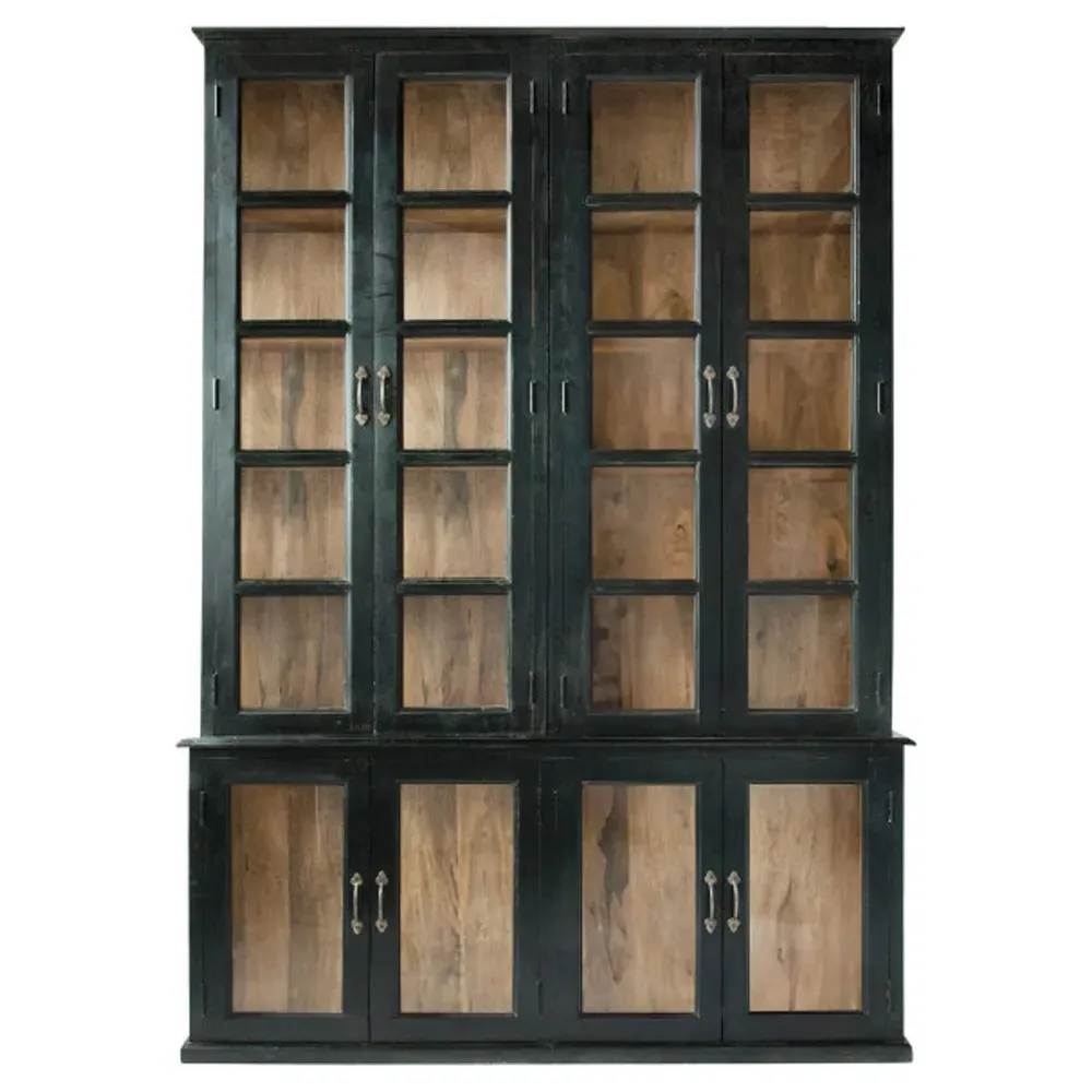Ysabel Rustic Lodge Glass Cabinet - Black, Mango Wood