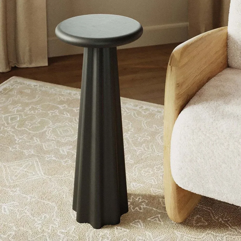 Ysella Round Pedestal Outdoor Drink Table - Black, Concrete