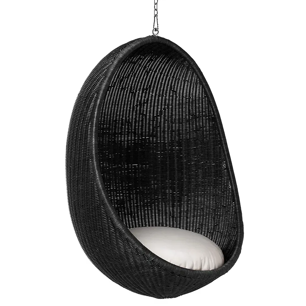 Yuri Hanging Egg Chair - White, Black Rattan