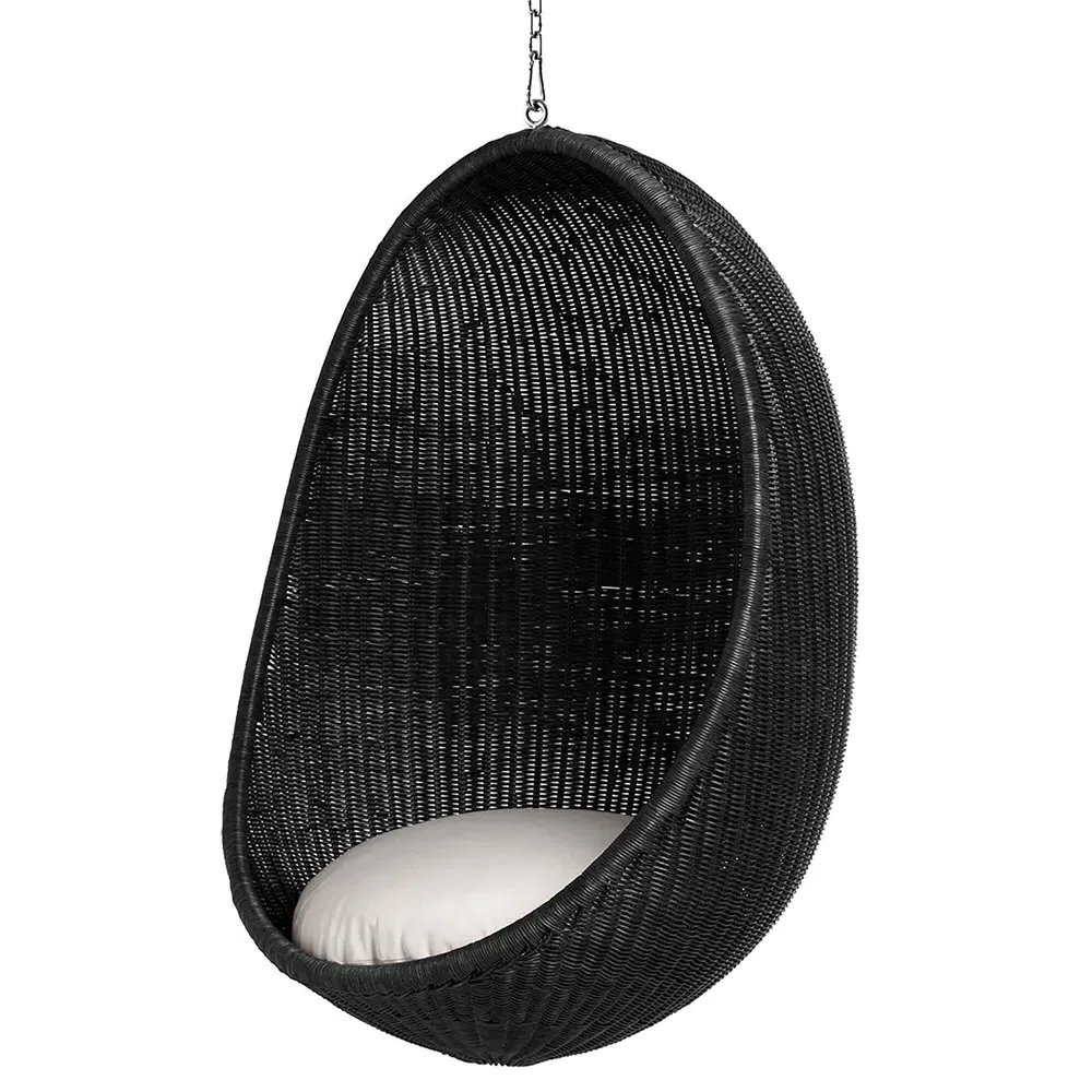Yuri Hanging Egg Chair - White, Black Rattan image