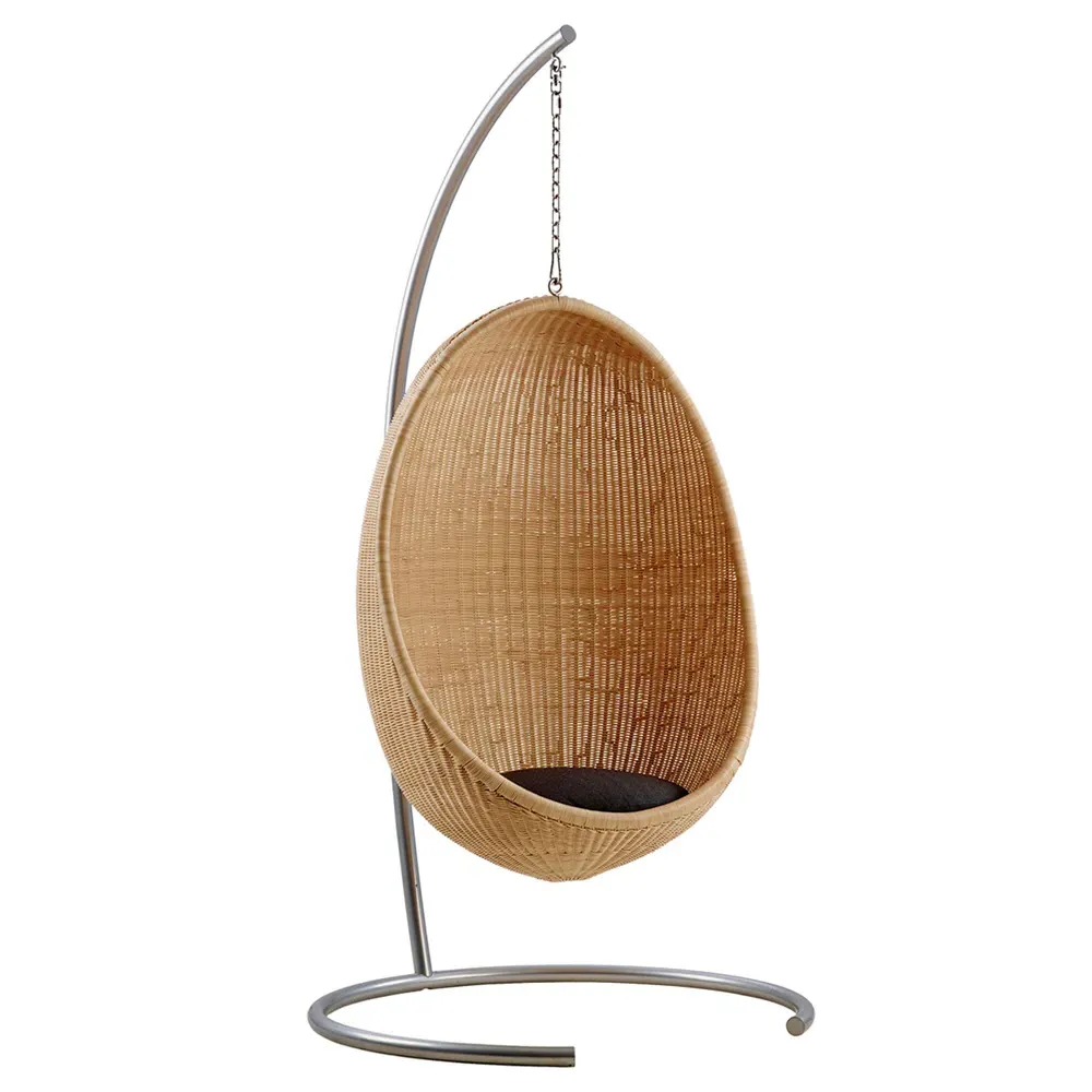 Yuri Hanging Egg Chair - White, Natural Rattan