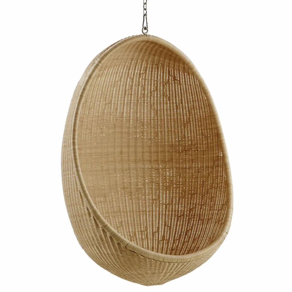 Yuri Hanging Egg Chair - White, Natural Rattan