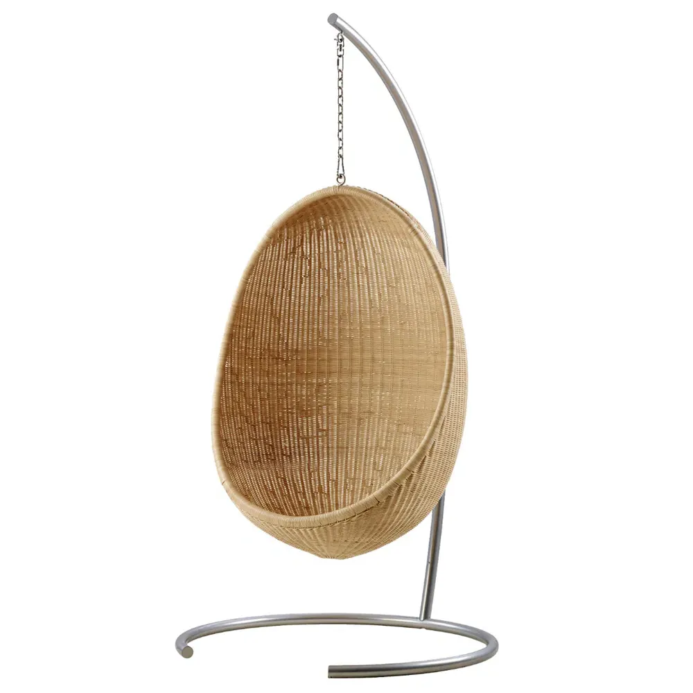 Yuri Hanging Egg Chair - White, Natural Rattan