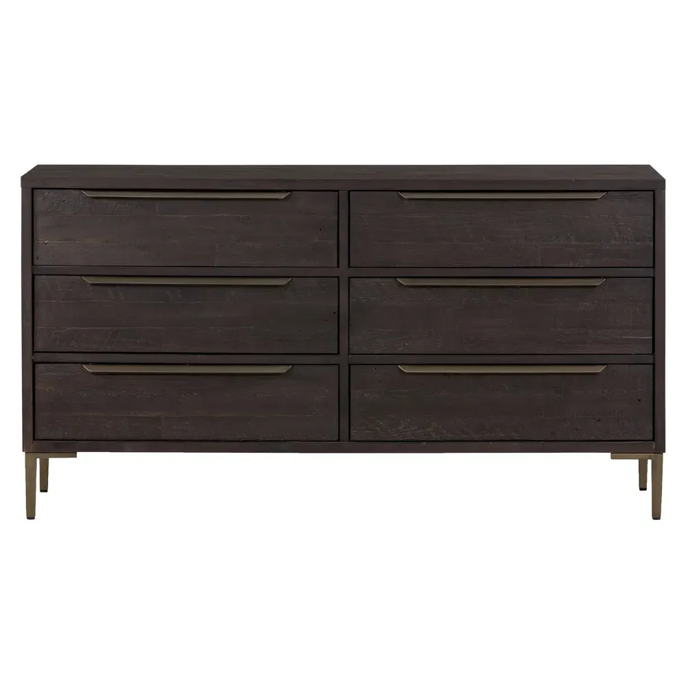 Yvette 6 Drawer Double Dresser - Dark Brown, Reclaimed Pine image